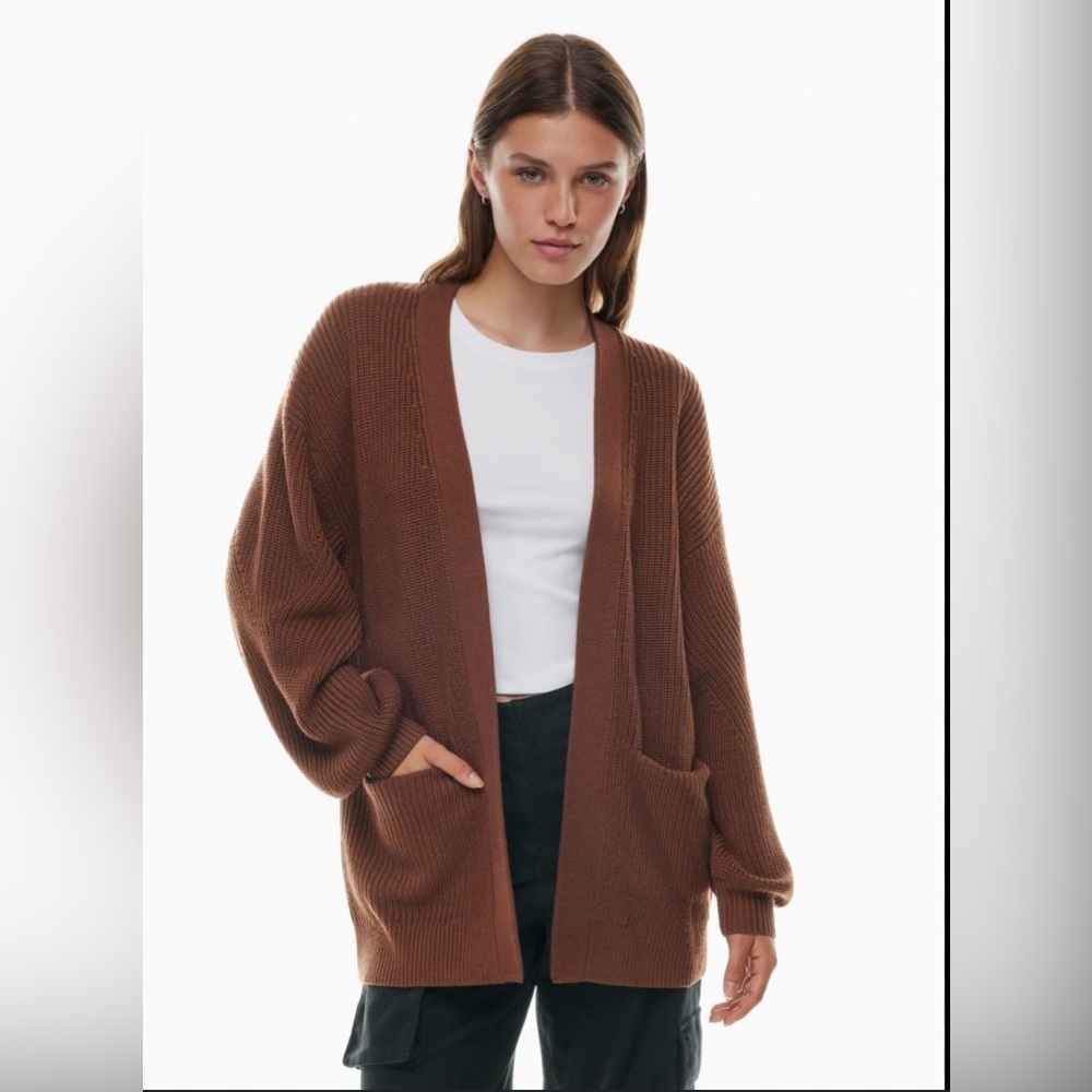 Aritzia Wilfred Free Unwind Merino Wool XS Brown Open Front Oversized Sweater